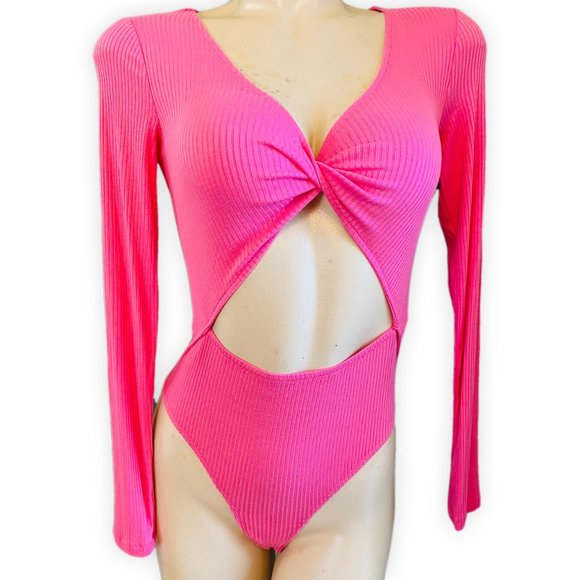 Forever 21 Tops - NWT Forever 21 Hot Pink Cutout Bodysuit | Barbiecore Party Clubwear Size Medium